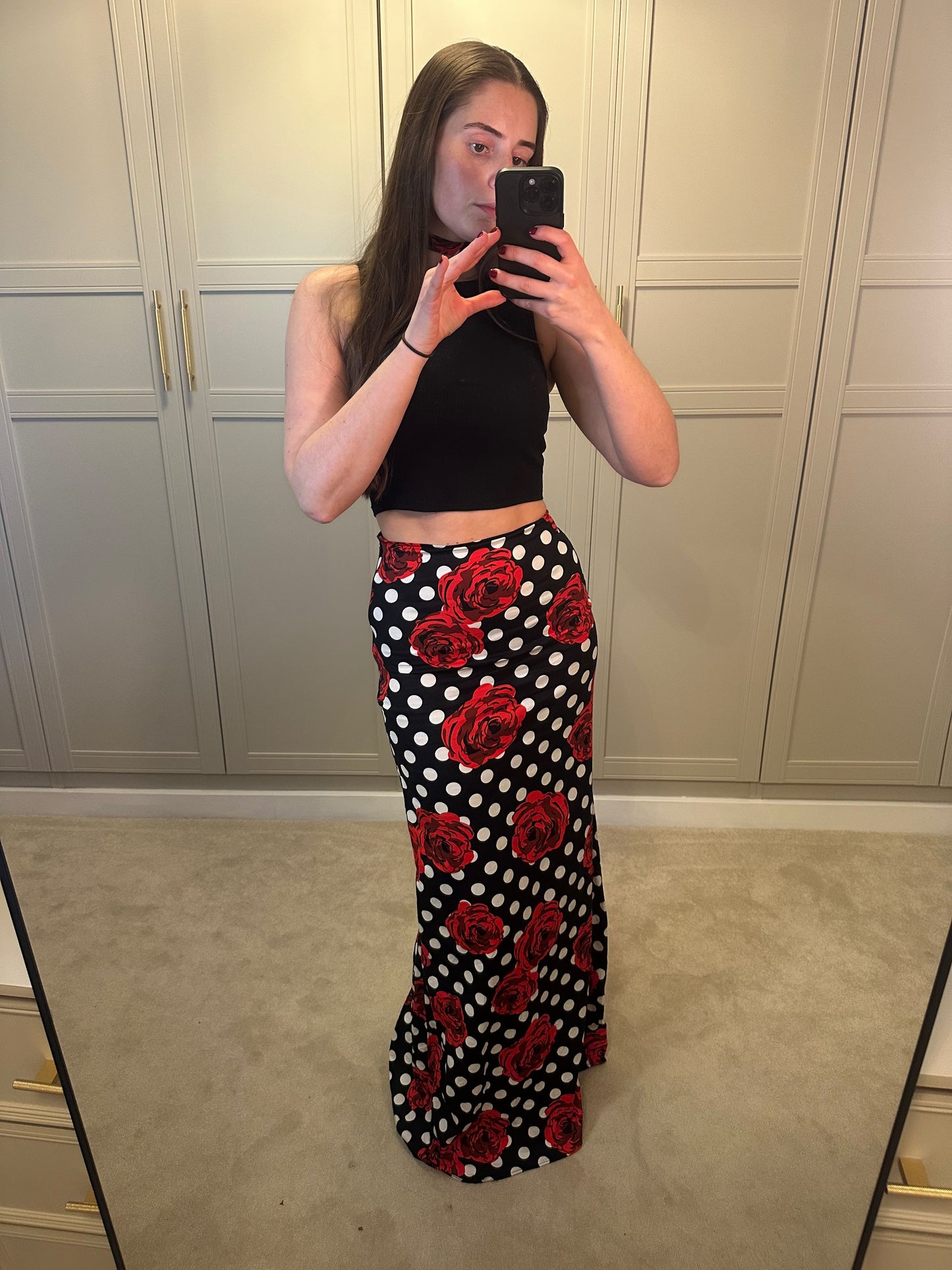 Polka Dot Rose Maxi Skirt