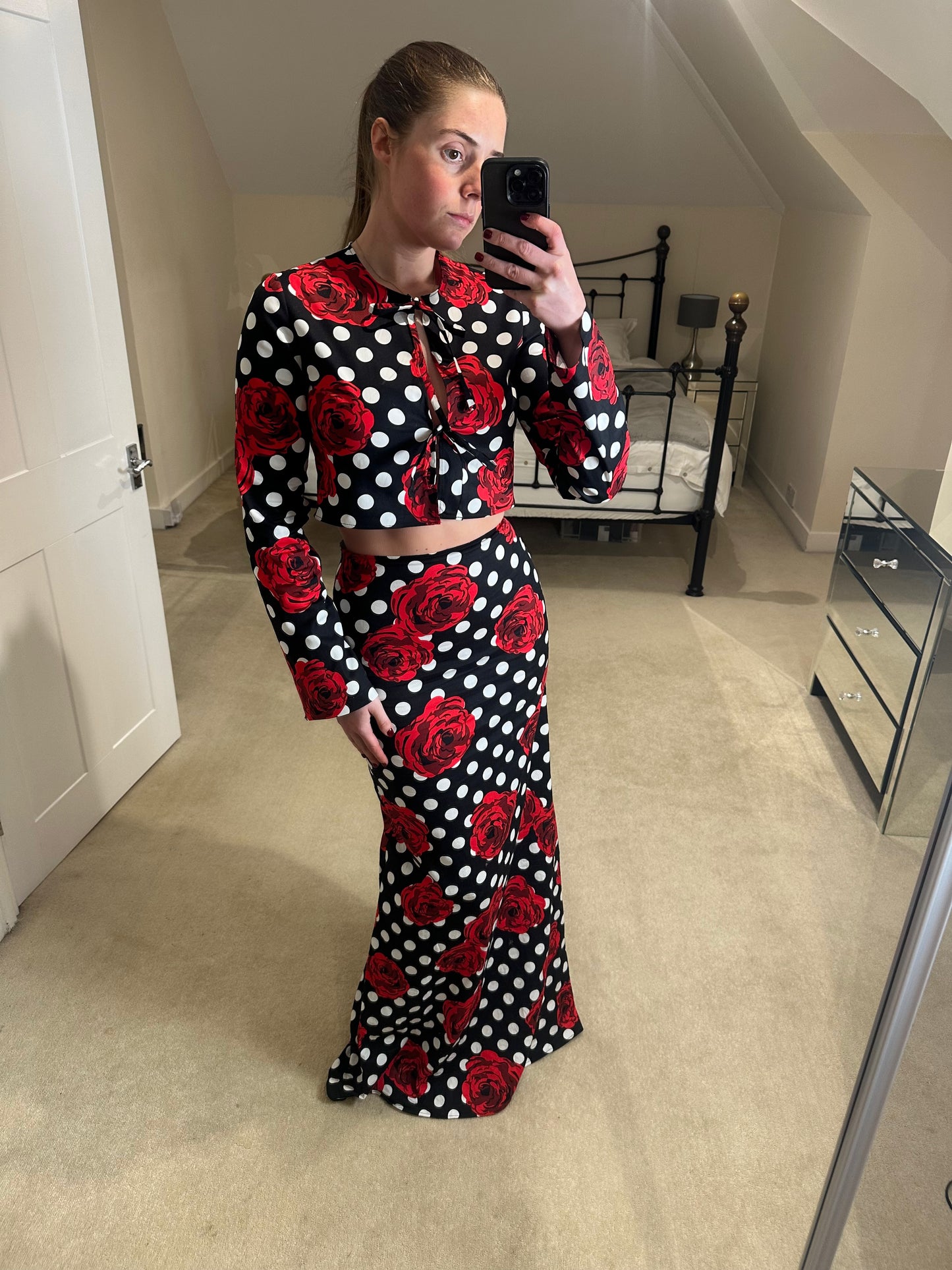 Tie Front Blouse ~ Polka Dot Rose