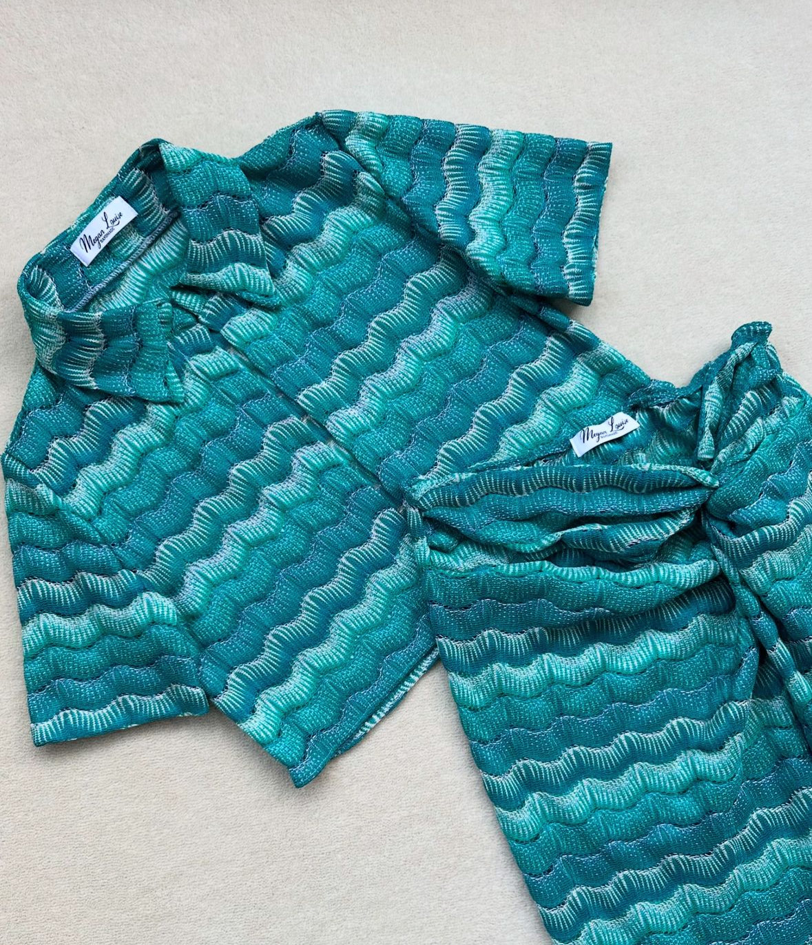 Crop Beach Shirt ~ Turquoise Wave Knit
