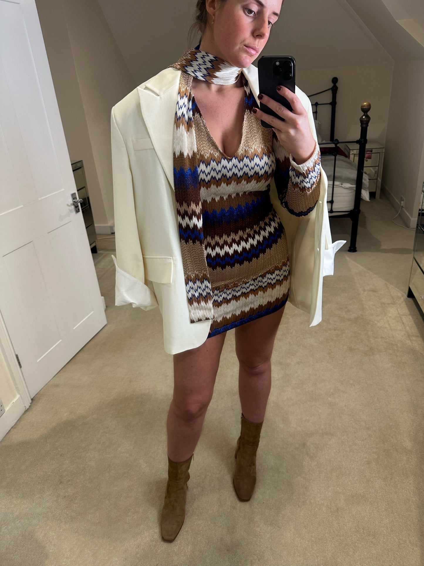Poppy Dress - Blue, Brown & Cream