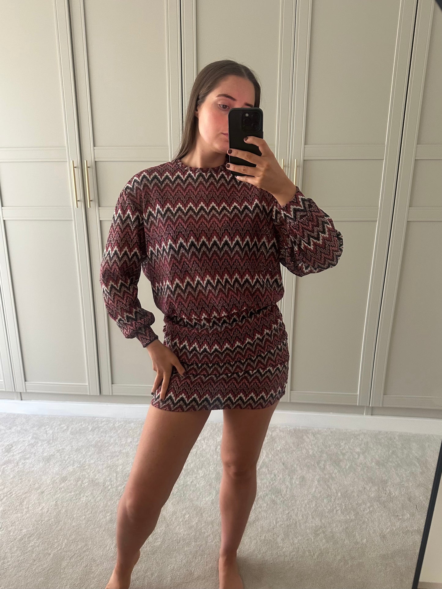 Mabel Skirt ~ Burgundy ZigZag Knit