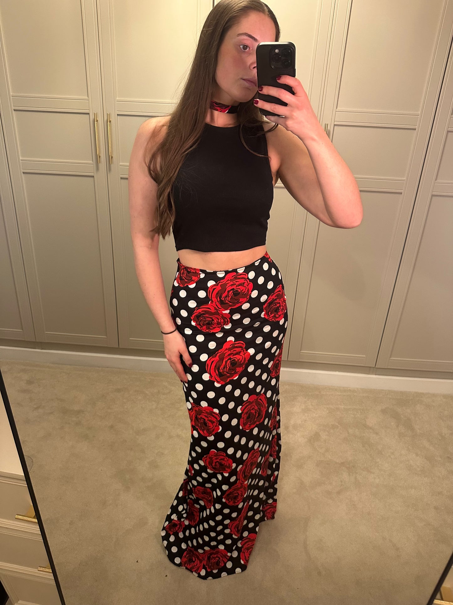 Polka Dot Rose Maxi Skirt