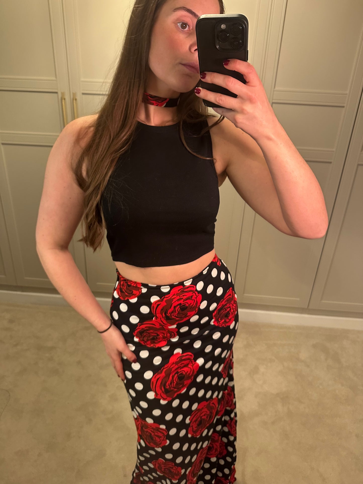 Polka Dot Rose Maxi Skirt