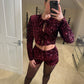 Sequin Tie Front Top ~ Burgundy