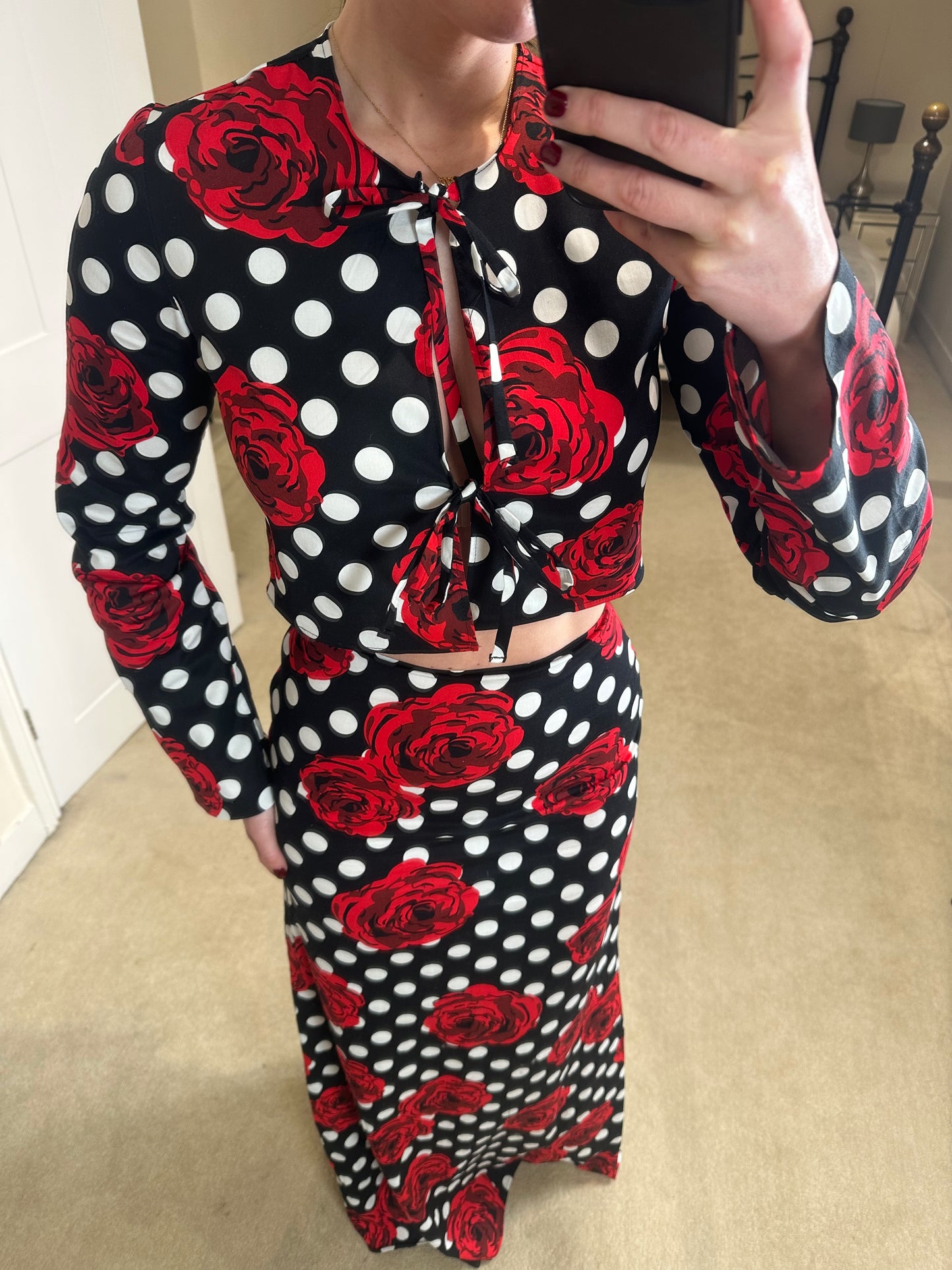 Tie Front Blouse ~ Polka Dot Rose