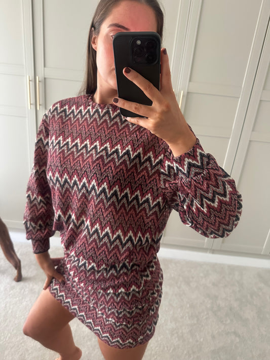 Mabel Skirt ~ Burgundy ZigZag Knit