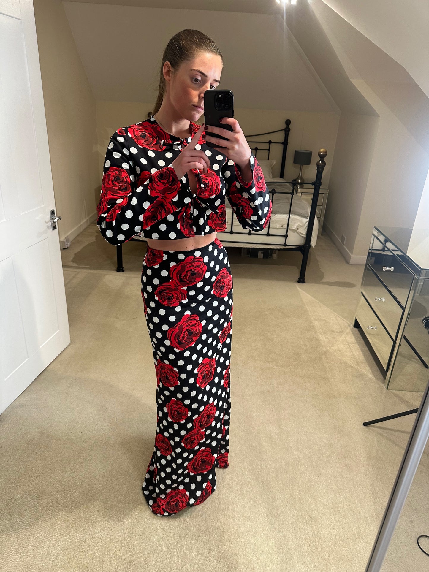 Tie Front Blouse ~ Polka Dot Rose