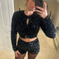 Sequin Tie Front Top ~ Black