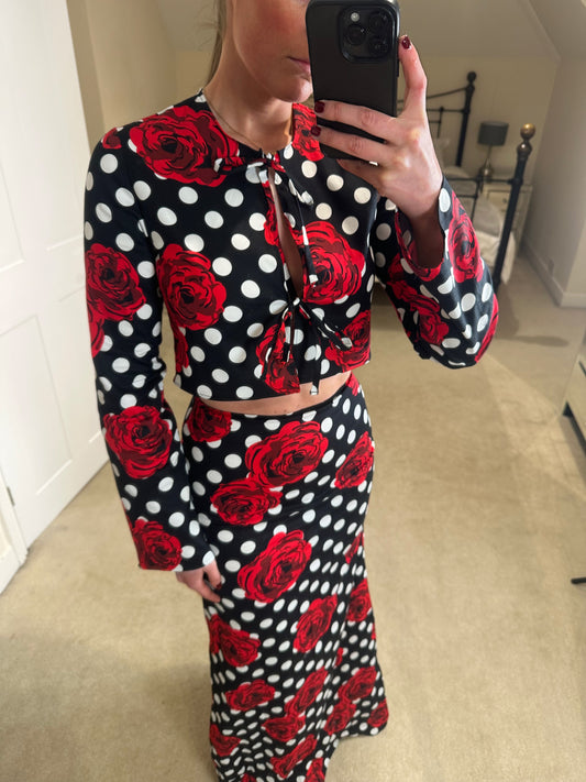 Tie Front Blouse ~ Polka Dot Rose