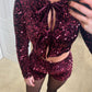 Sequin Tie Front Top ~ Burgundy