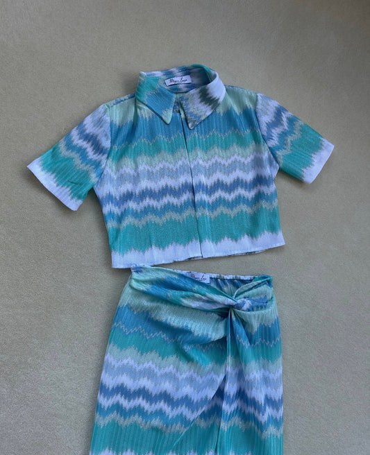 Crop Beach Shirt ~ Aqua Knit