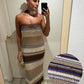 Bandeau Maxi Dress ~ Chocolate, Blue and Cream