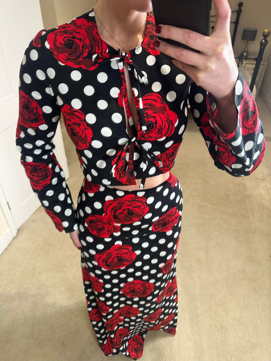 Tie Front Blouse ~ Polka Dot Rose